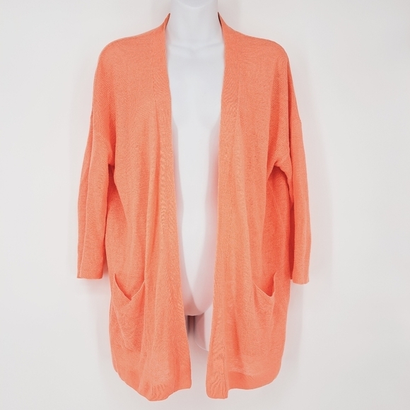 Eileen Fisher 100% Oganic Linen Open Front Cardigan in Summer Melon Size XS - Picture 1 of 7